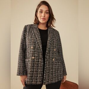 Ever New Melbourne Julia Curve Bouclé Tweed Double-Breasted Blazer Jacket 18 NWT